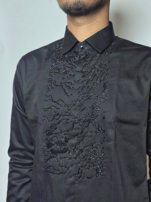 Black cut dana embroidery panel shirt