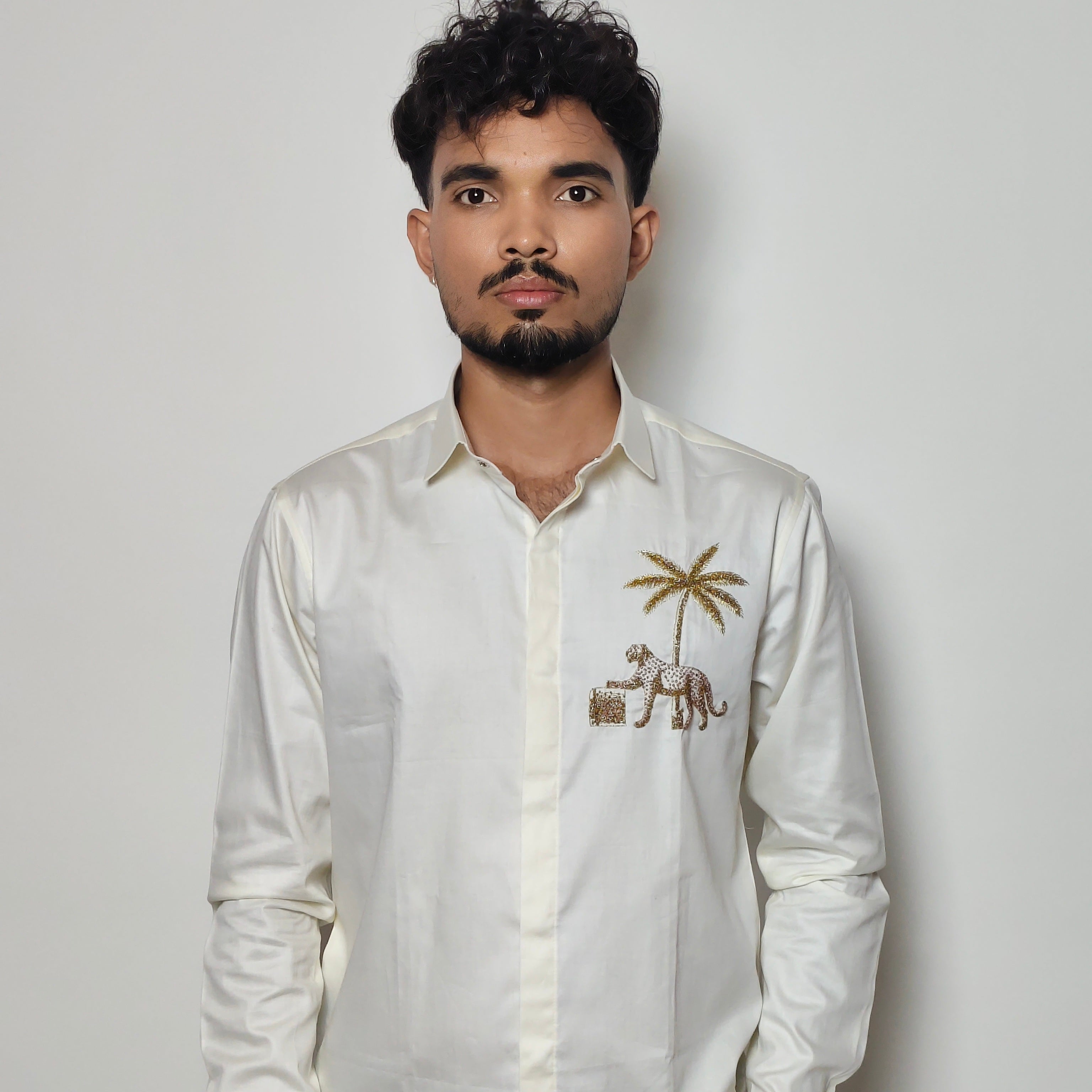Palm & Leopard Embroidered Shirt