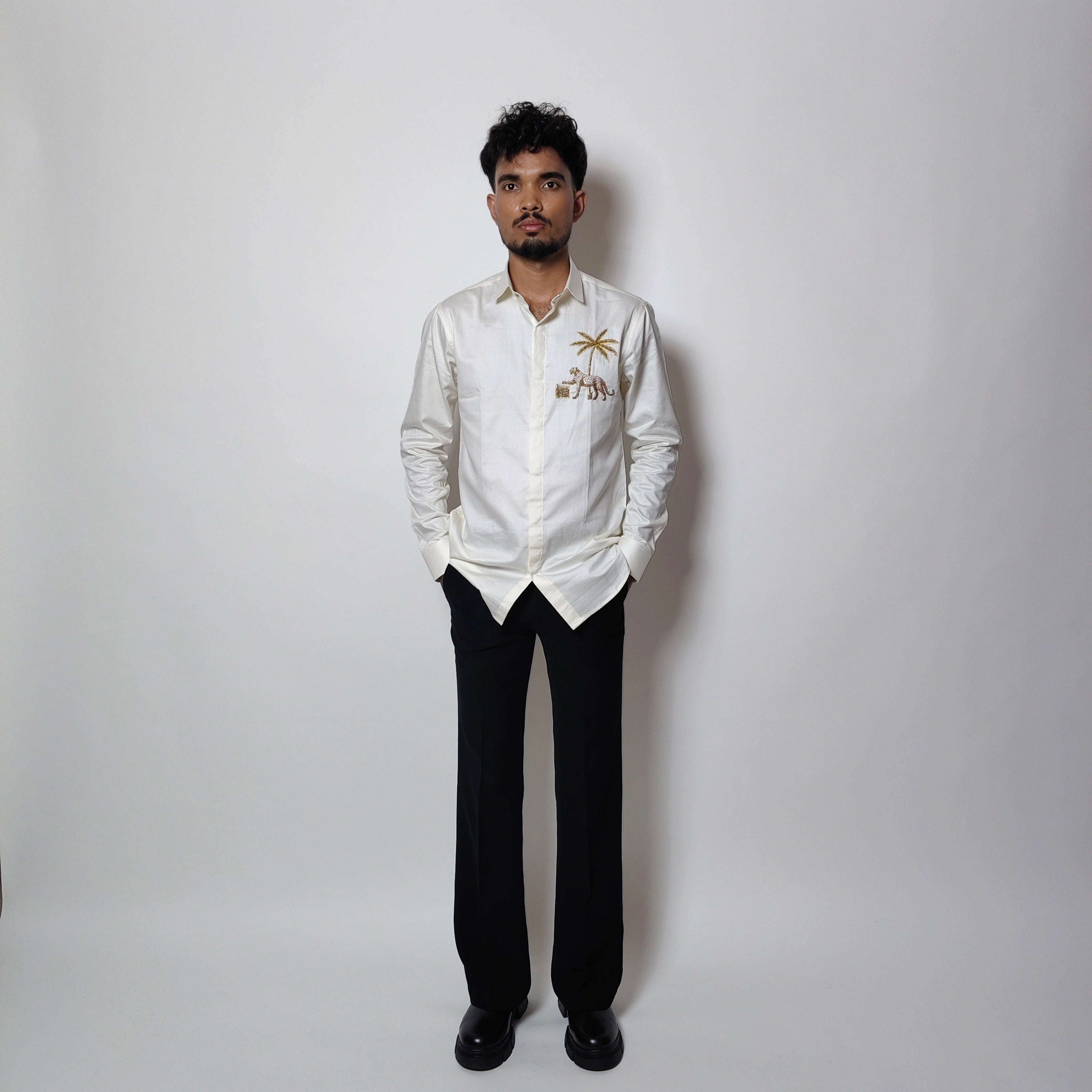 Palm & Leopard Embroidered Shirt