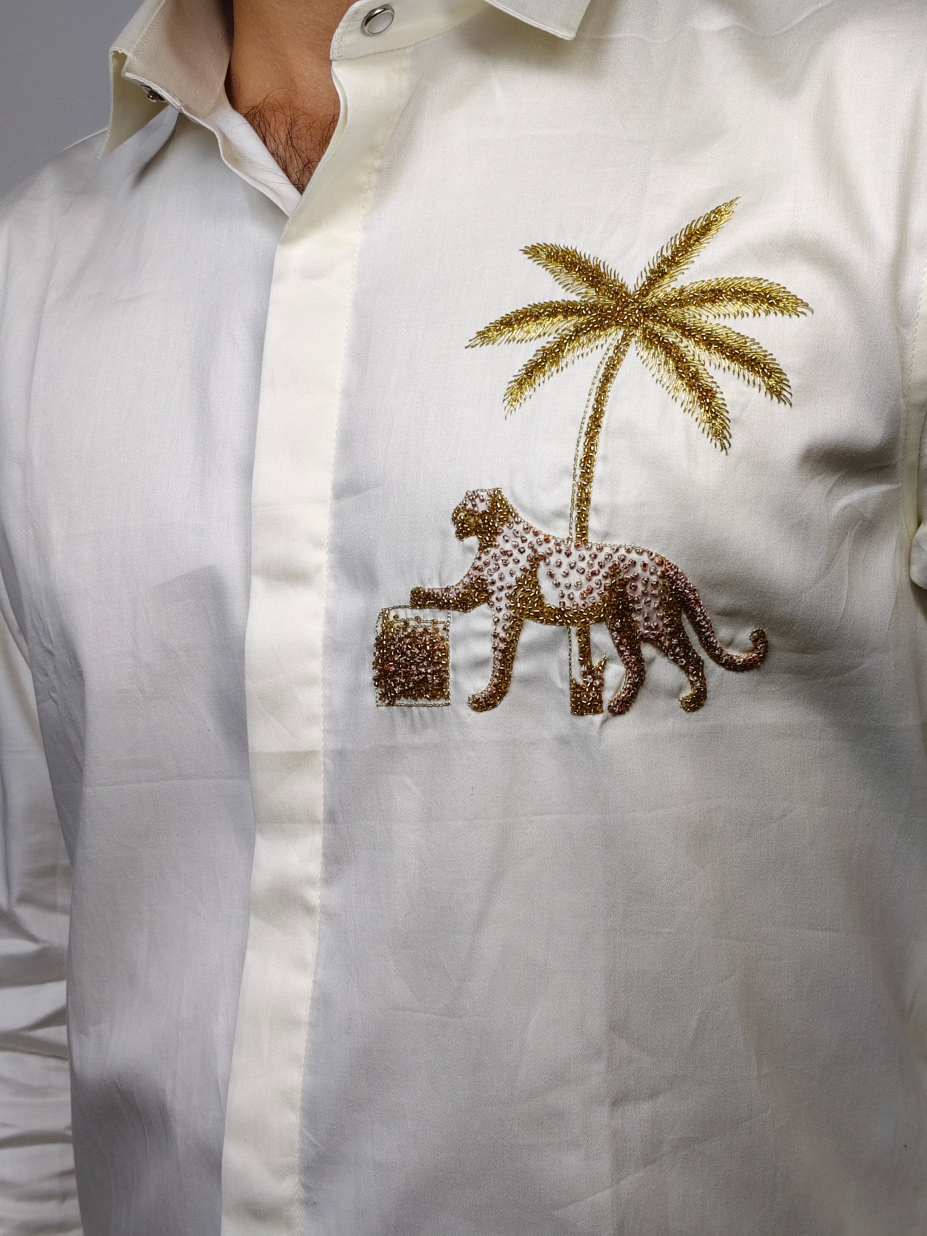 Palm & Leopard Embroidered Shirt