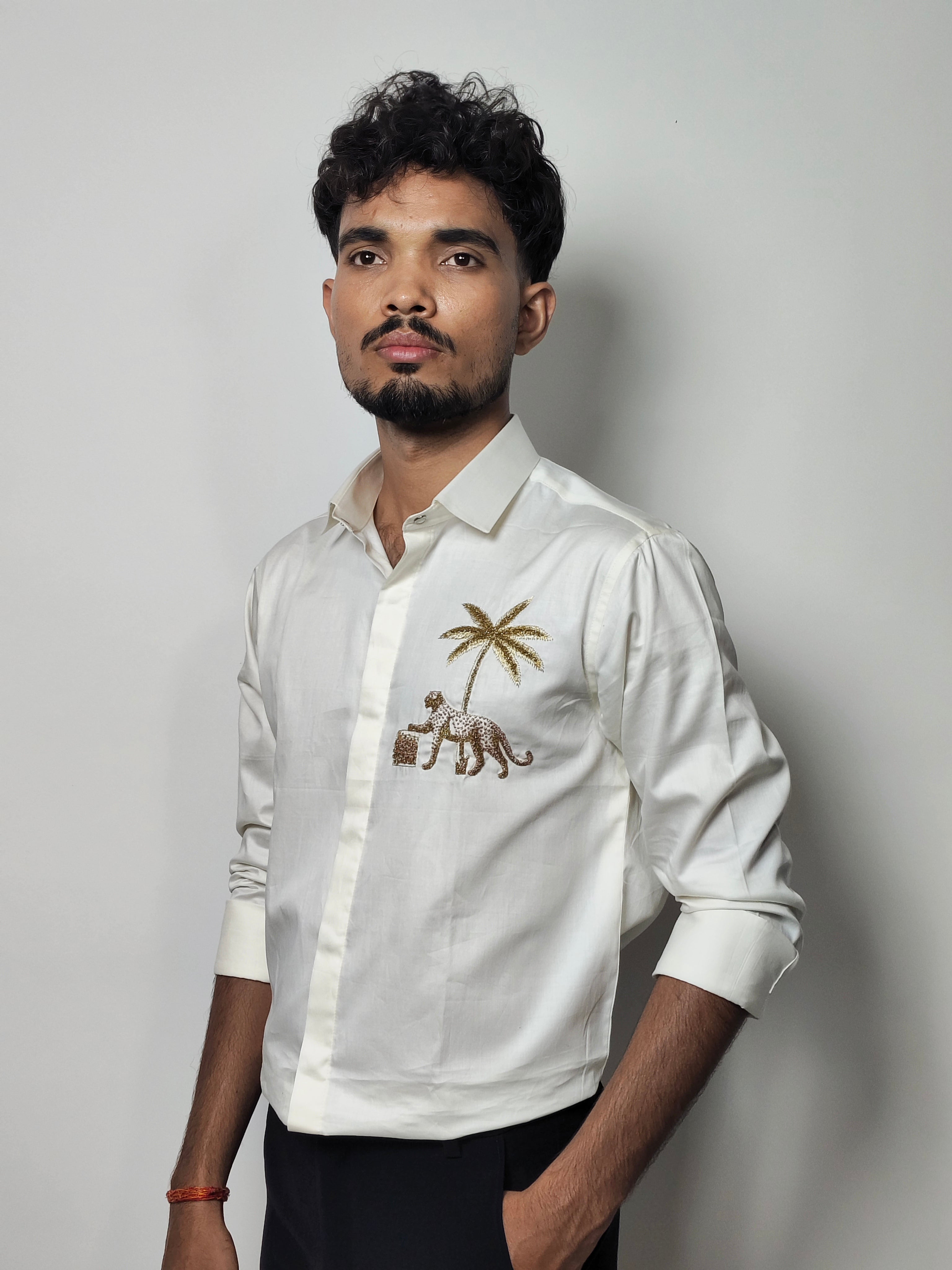 Palm & Leopard Embroidered Shirt