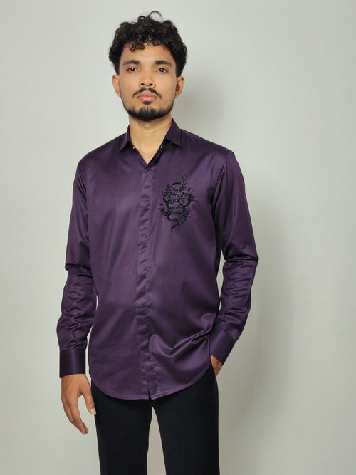Obsidian Snake Embroidered Shirt