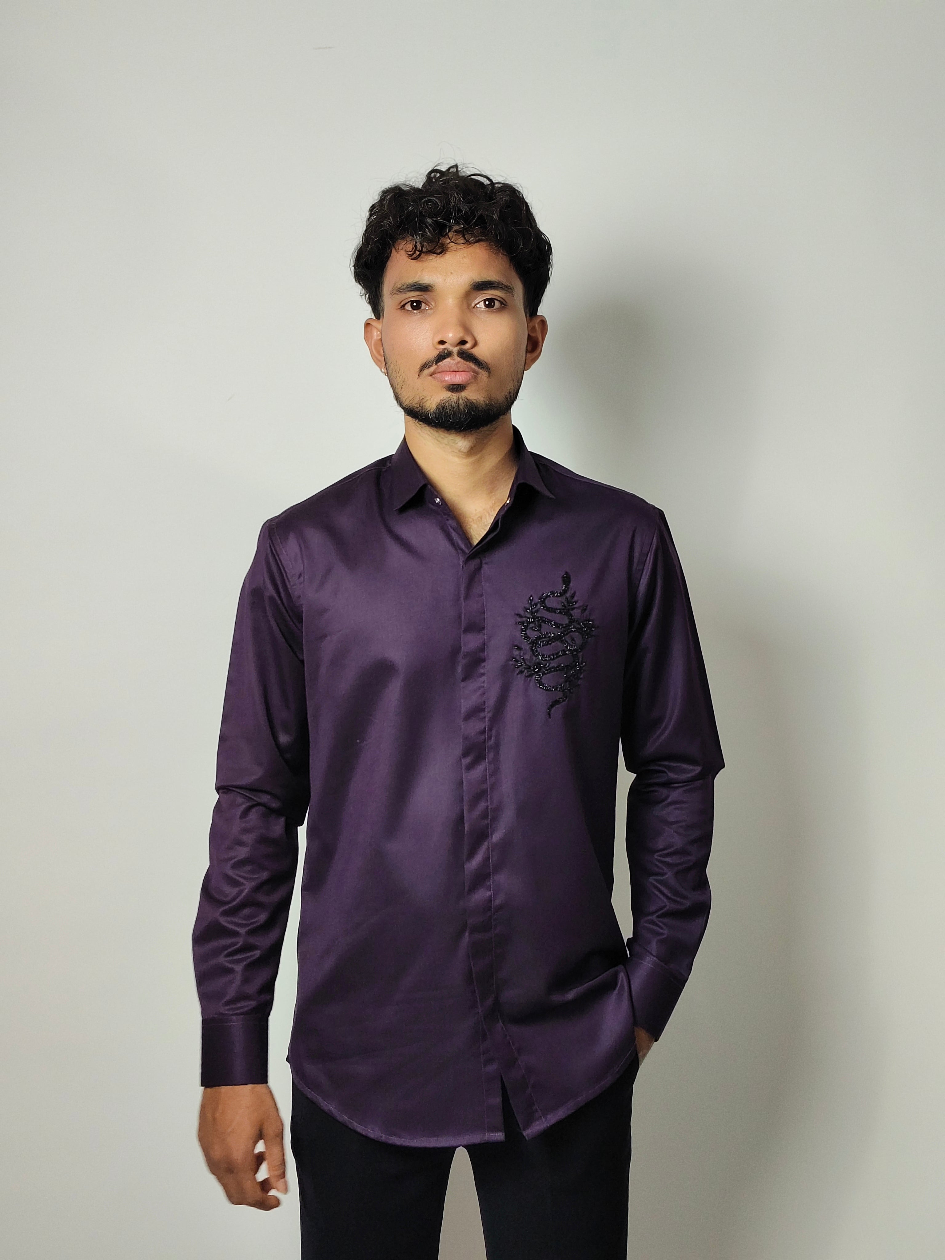 Obsidian Snake Embroidered Shirt