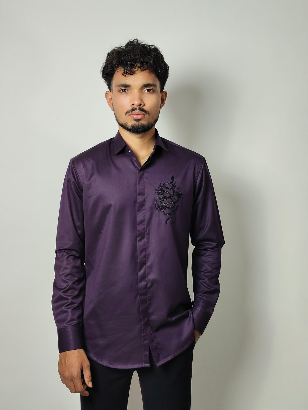 Obsidian Snake Embroidered Shirt