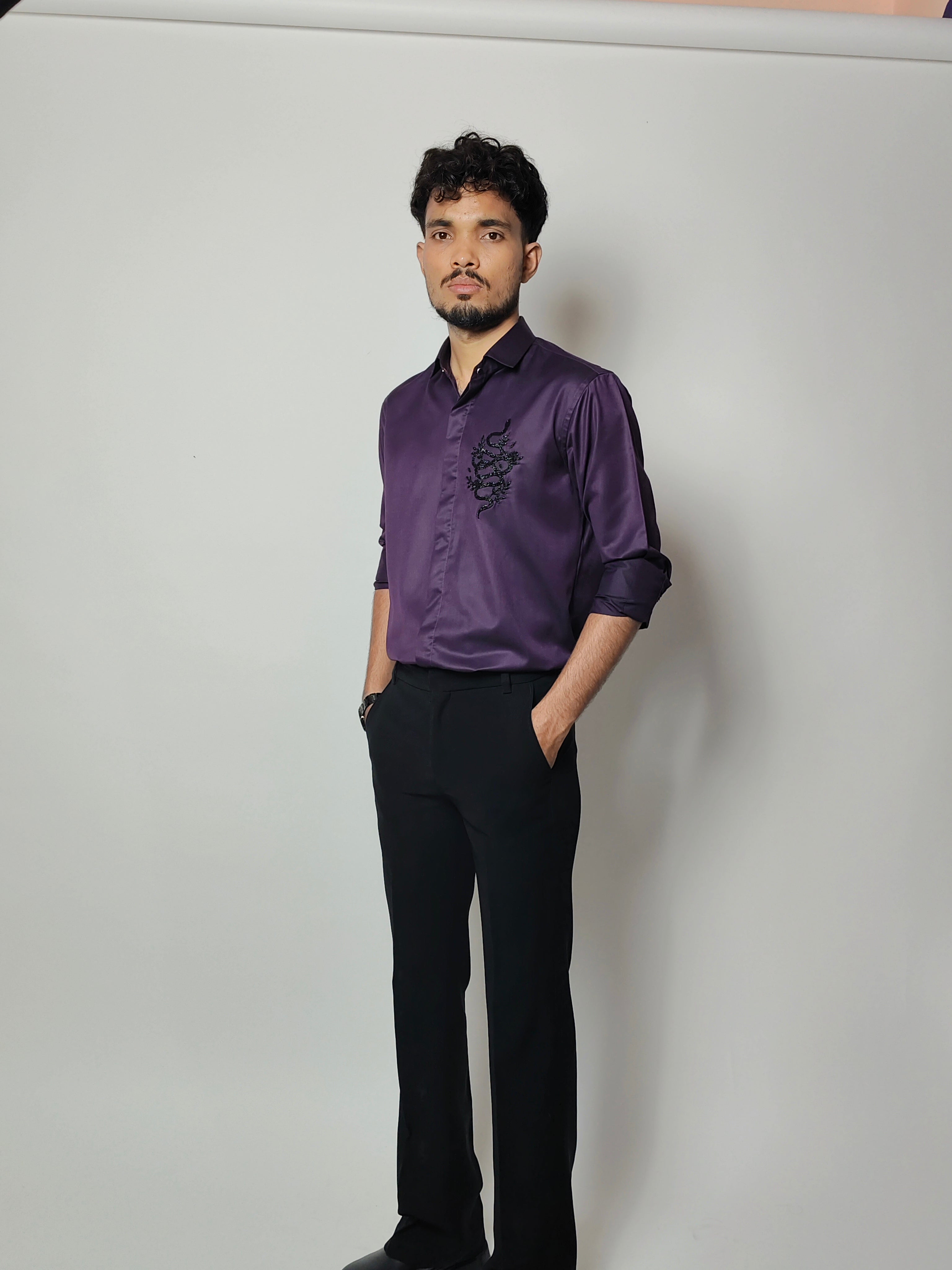 Obsidian Snake Embroidered Shirt